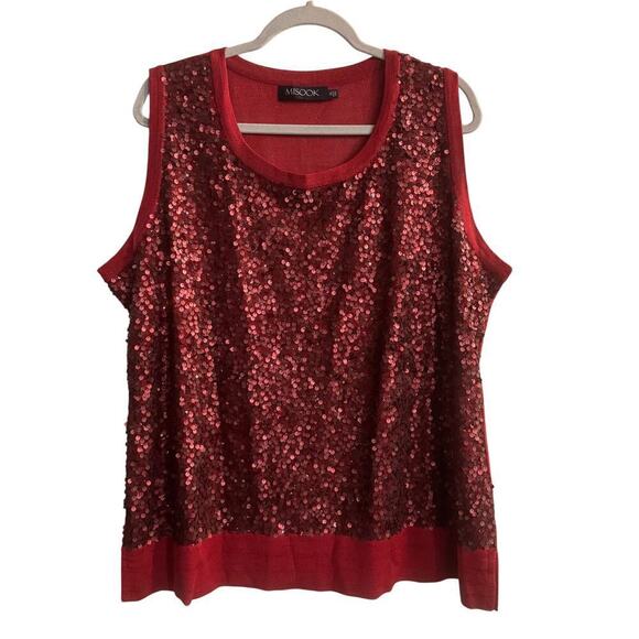 Misook Plus Size Sequined Lurex Melange Shimmery Metallic Tank Top Red Size 3X - Picture 1 of 9